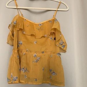 Cute off shoulder yellow floral peplum